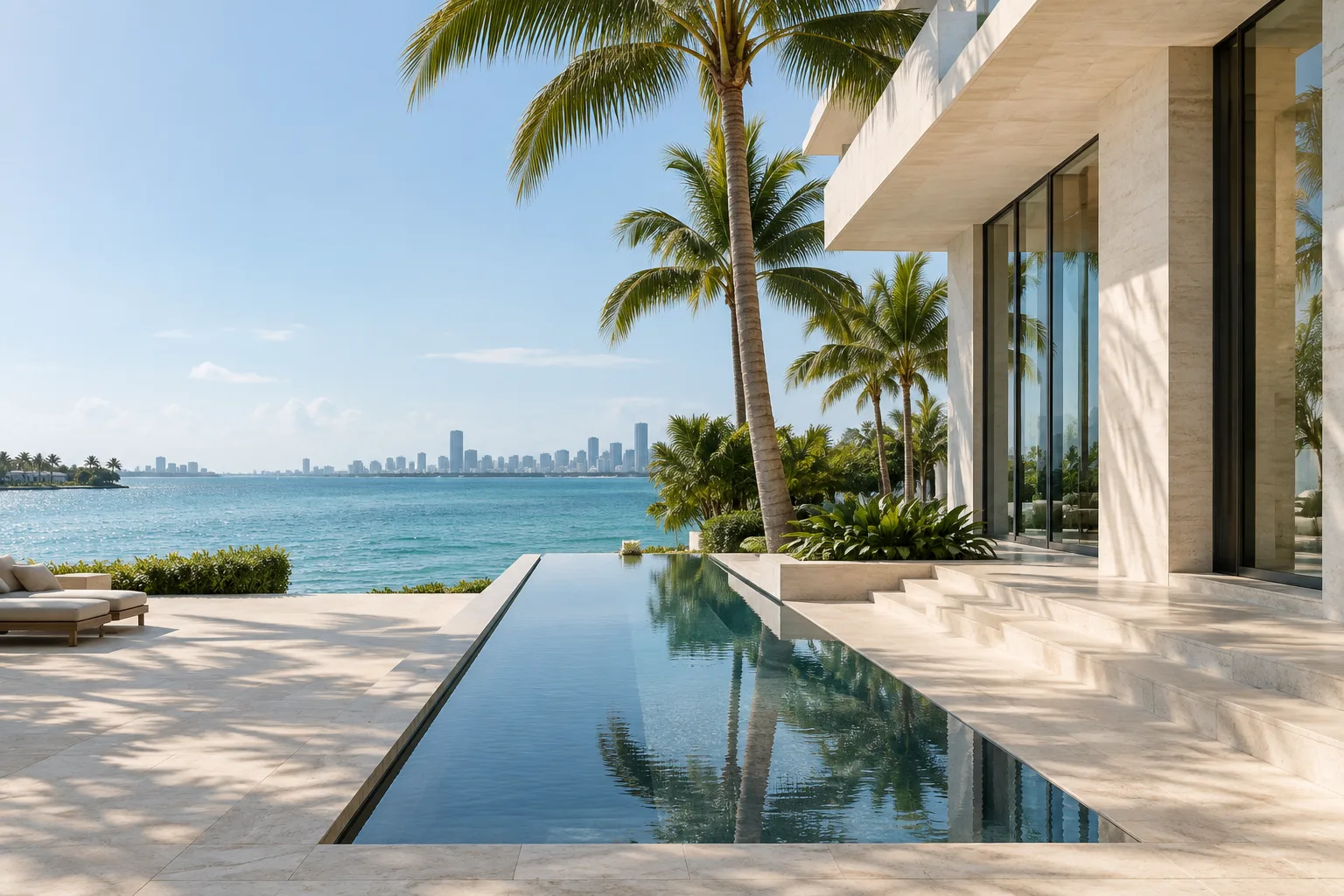 Miami-inspired waterfront architecture and palms